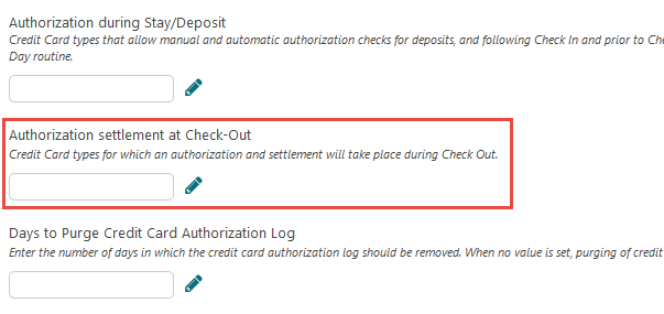 This image shows the Authorization settlement at Check-Out setting