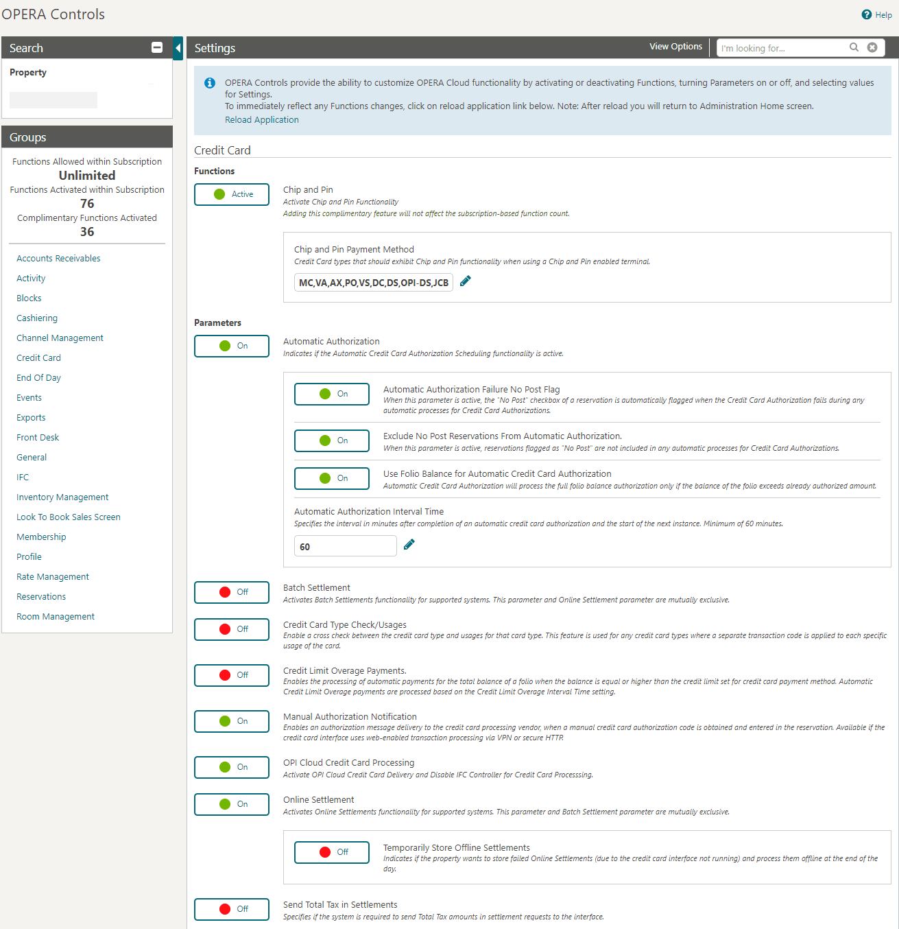 This image shows the setting panel in OPERA controls screen