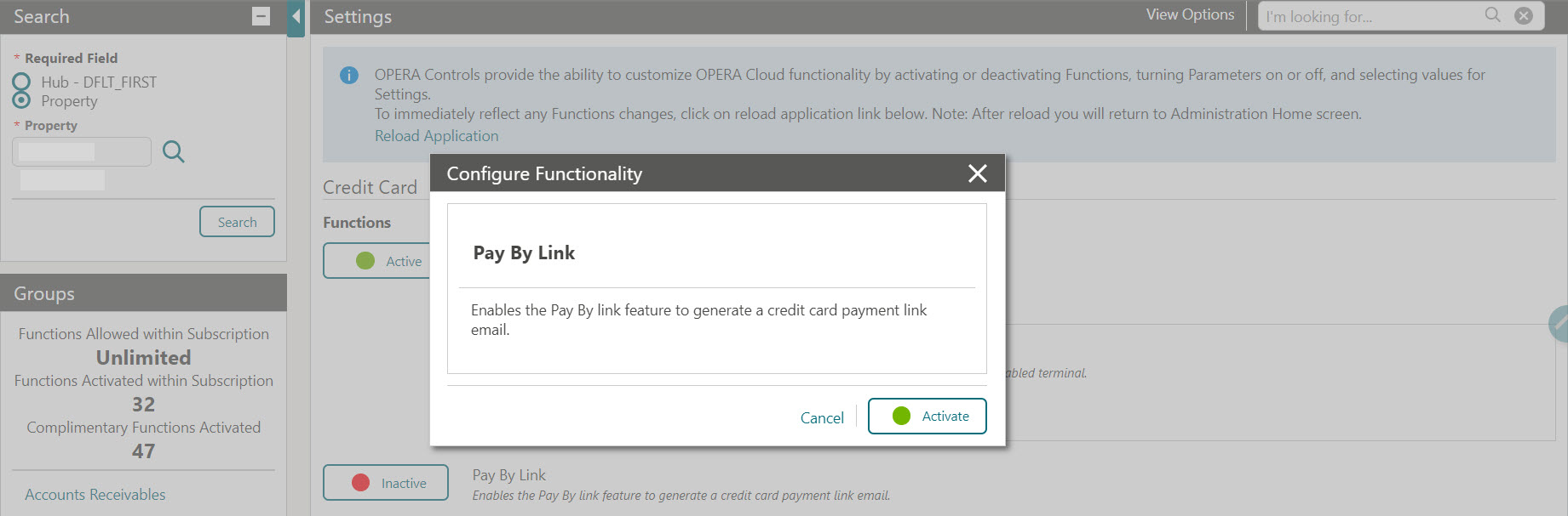 This image shows how to activate pay by link parameter