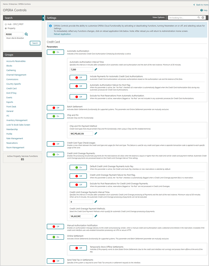 This image shows the opera controls screen