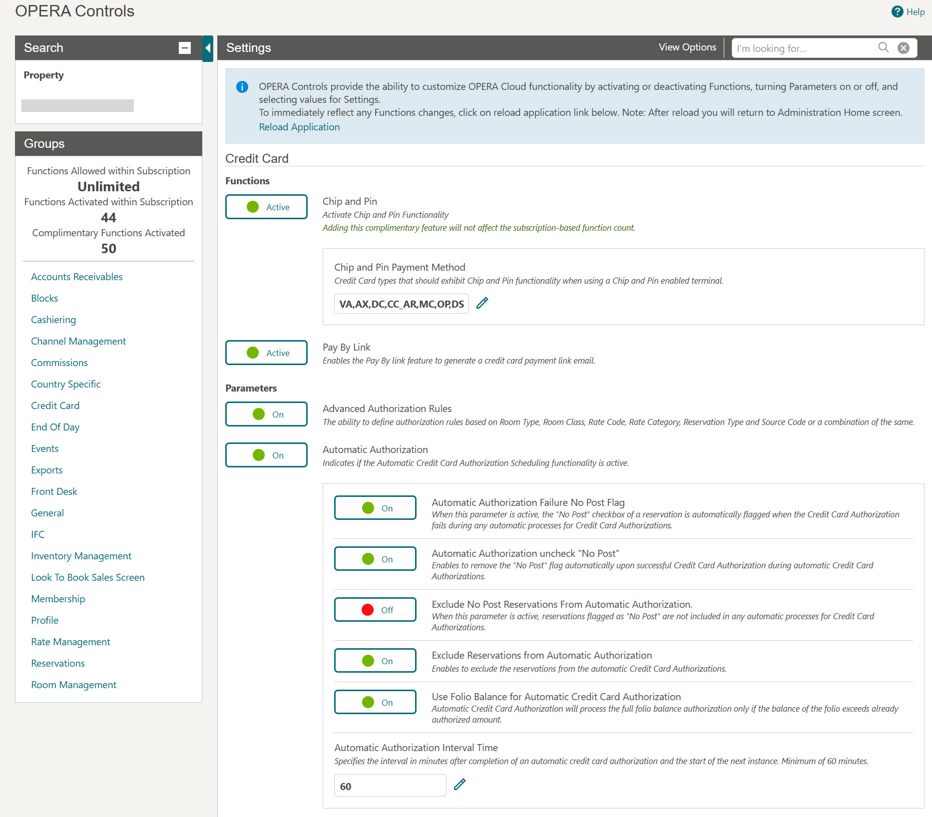 This image shows the setting panel in OPERA controls screen