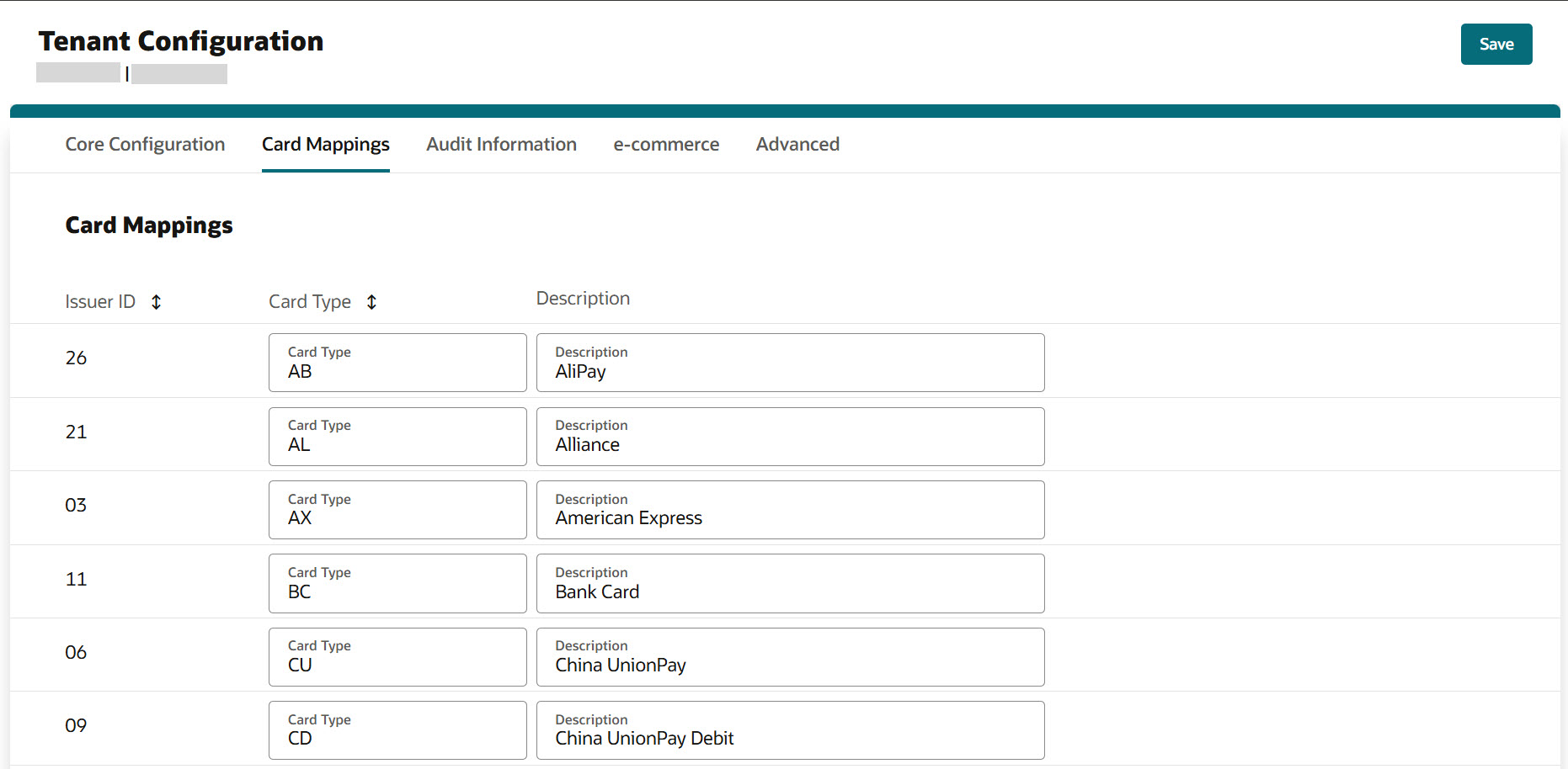 This image shows Card Mappings screen