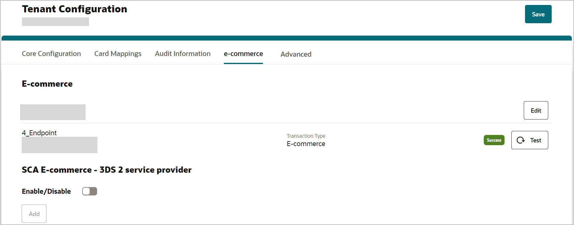 This image shows Ecommerce endpoint test connectivity