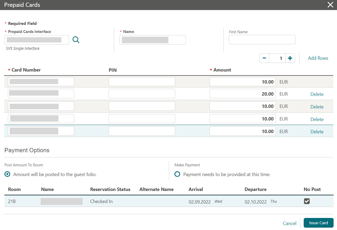 This image shows Prepaid Card screen for multiple issue cards or activation