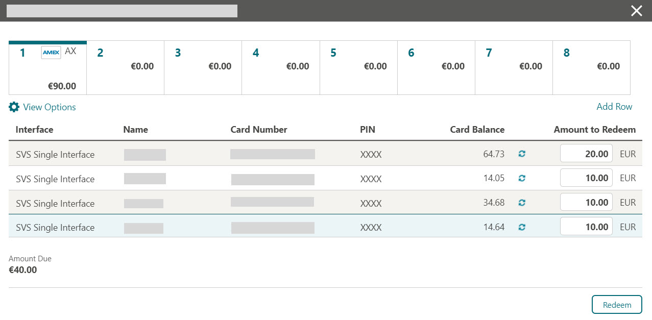 This image shows how to enter the amount to redeem for multiple prepaid cards