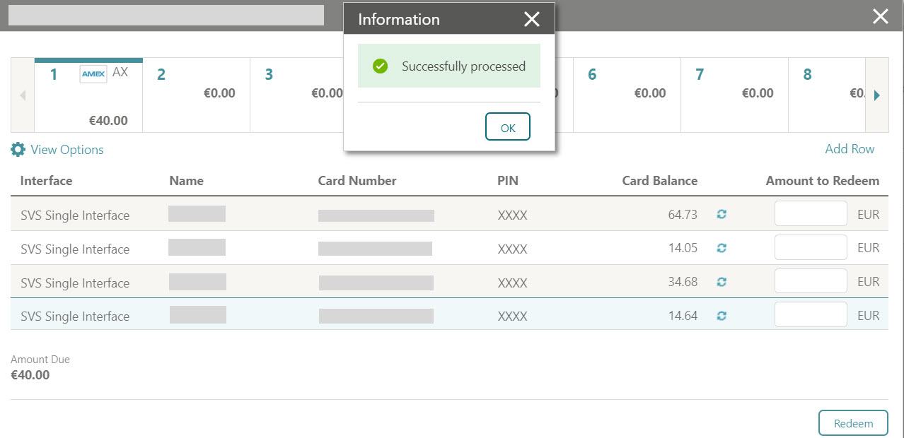 The redeemed multiple cards are displayed as shown below