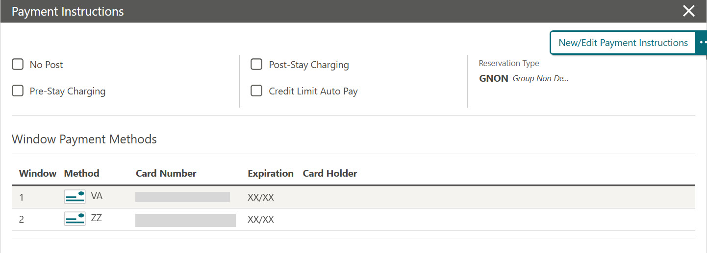 This image shows the Paymênt methods window