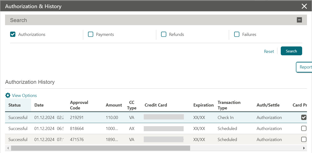This image shows Authorization and History screen