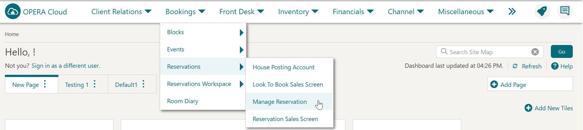 This image shows the navigation to Manage reservation screen