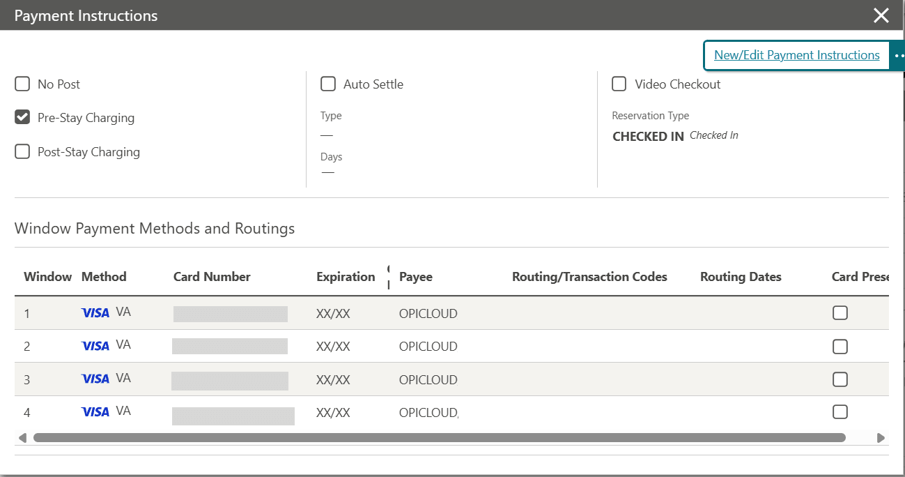 This image shows the payment instructions menu in the Manage reservation screen