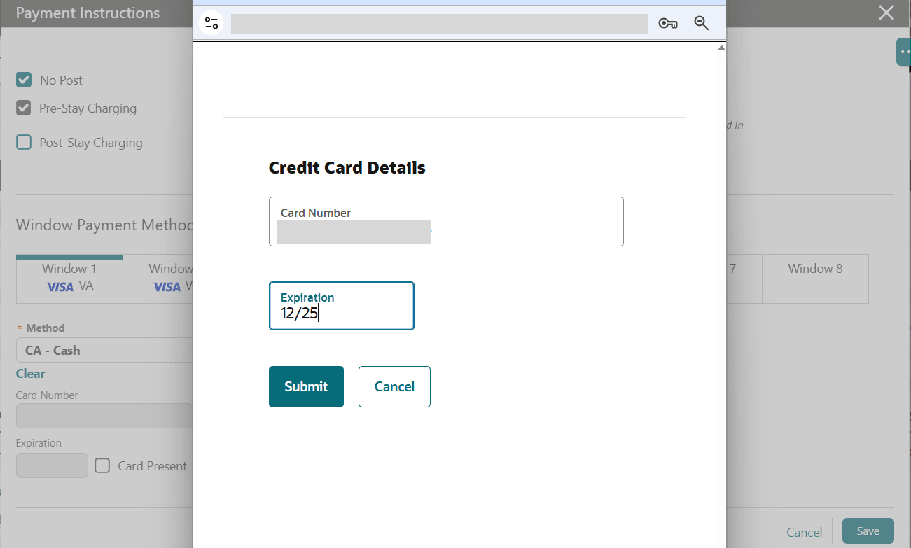 This image shows the OPI Cloud Service credit card manual entry screen