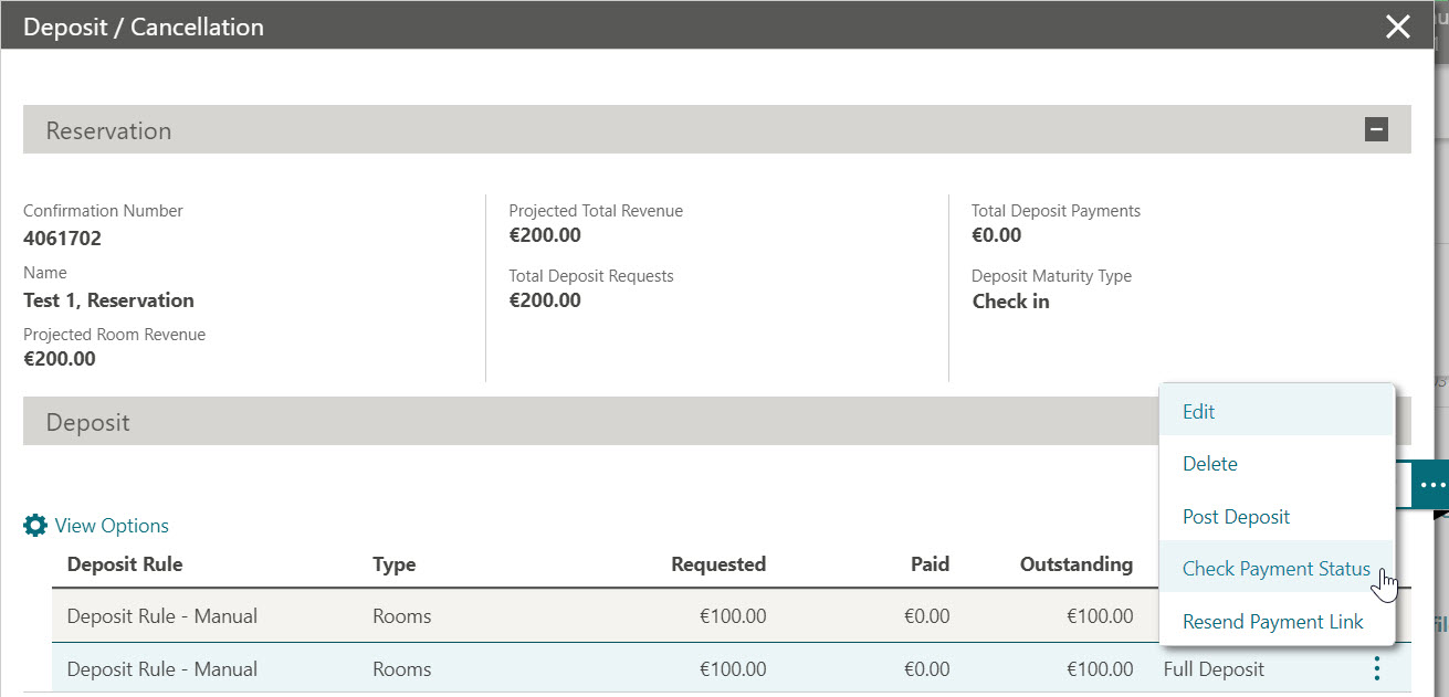 The Deposit screen shows how to check payment status