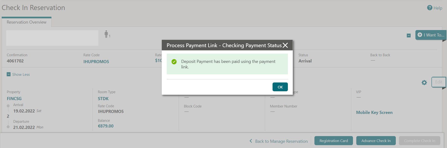 This image shows the payment status check
