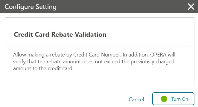 This image shows how to turn on Credit Card Rebate Validation parameter