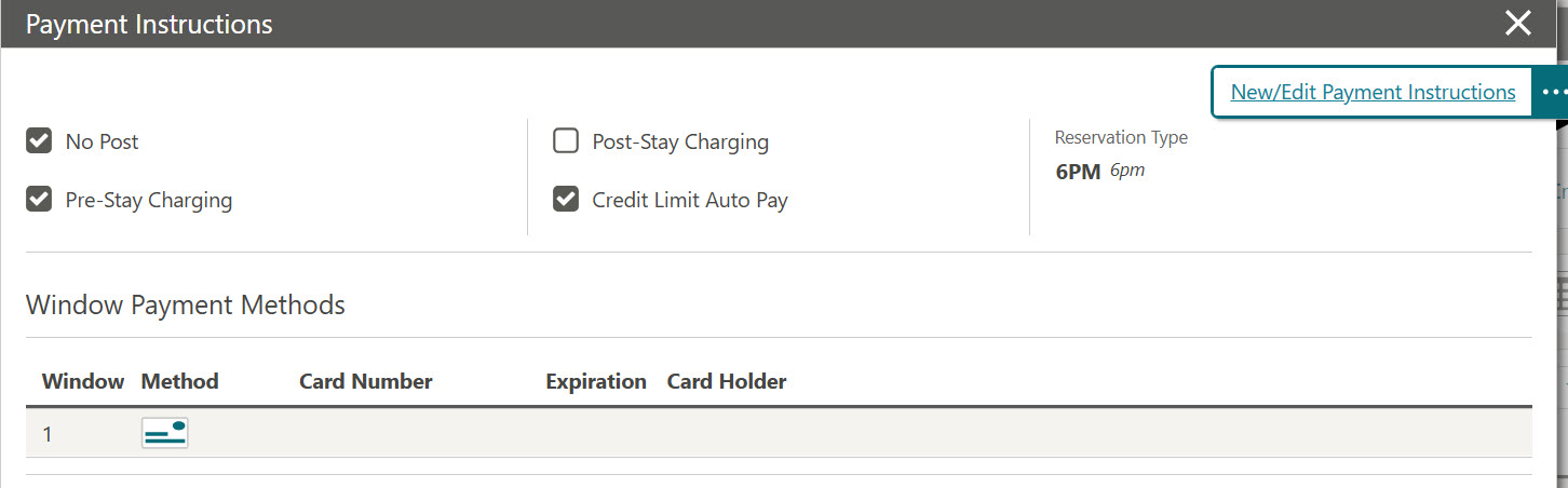 This image shows the payment instructions menu in the Manage reservation screen