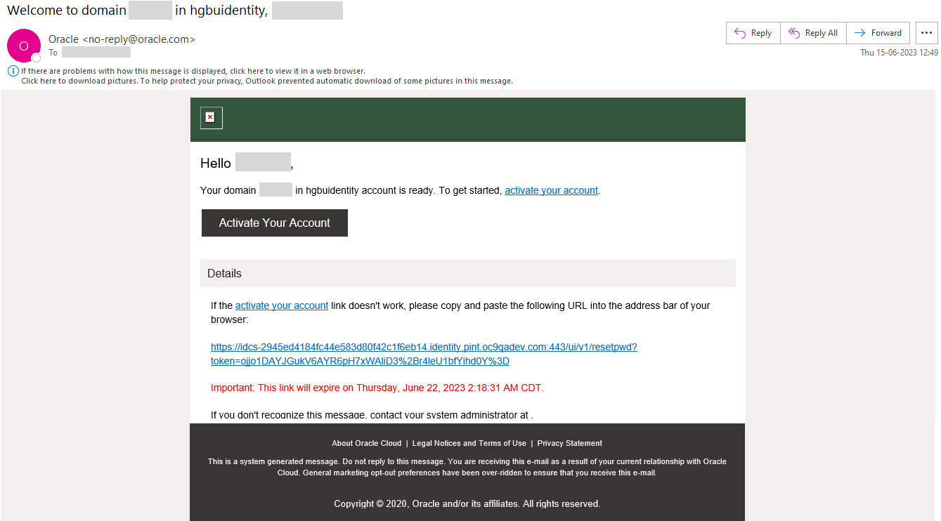 This image shows welcome invitation sent to the user
