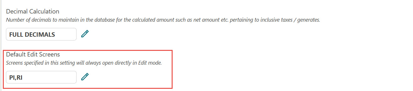 This image shows OPERA Control screen for Default Edit Screens