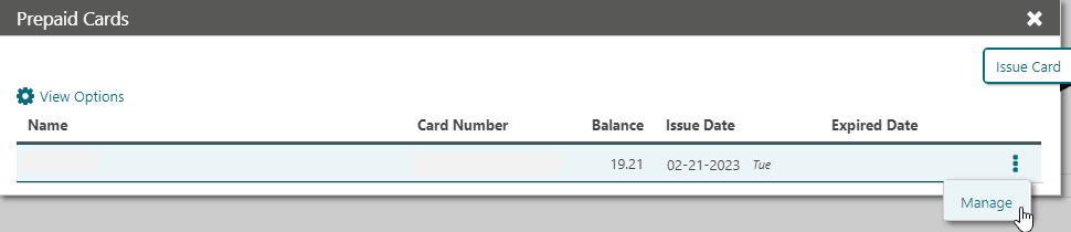 This image shows Prepaid Cards details screen