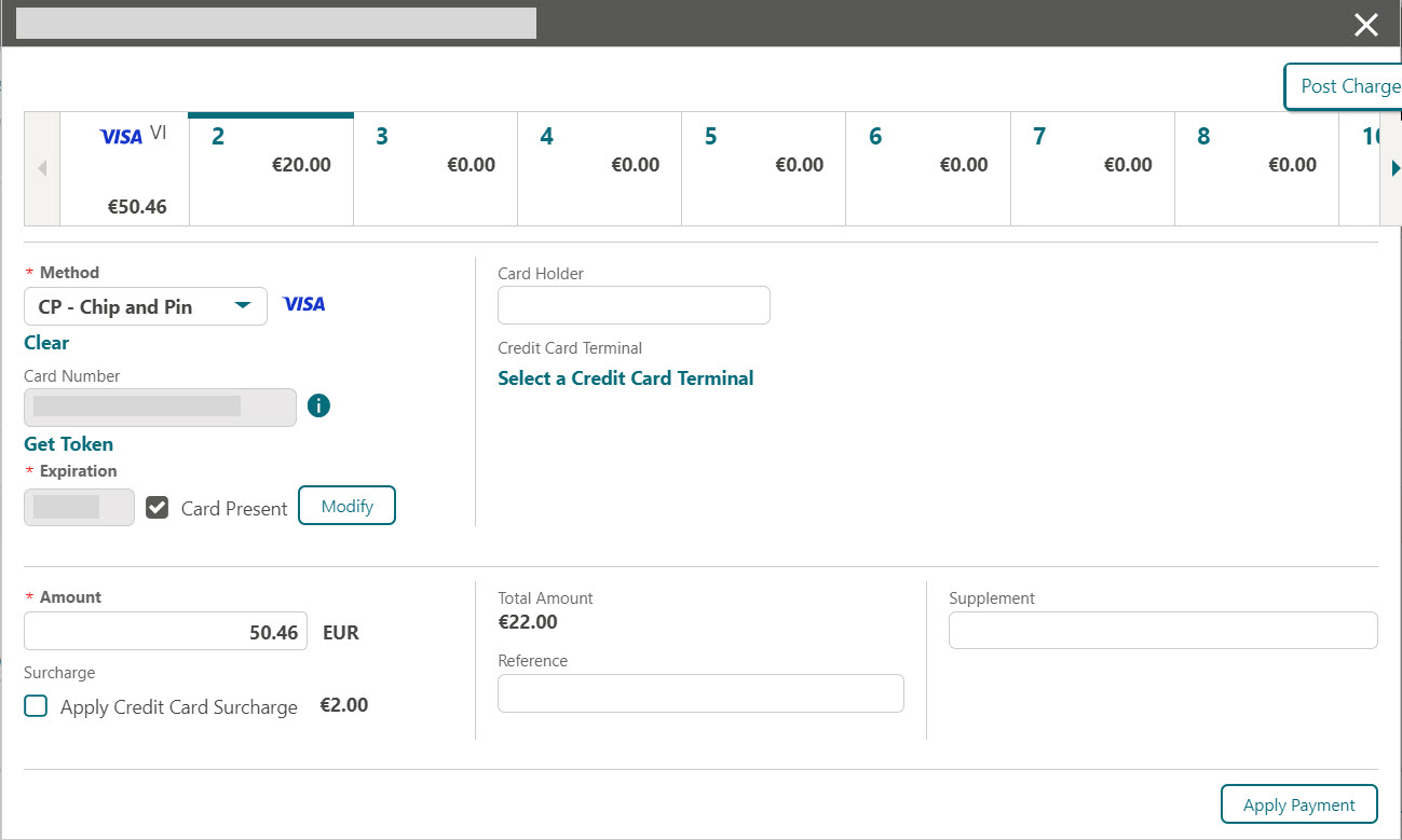 This image shows payment using a card presented by the guest