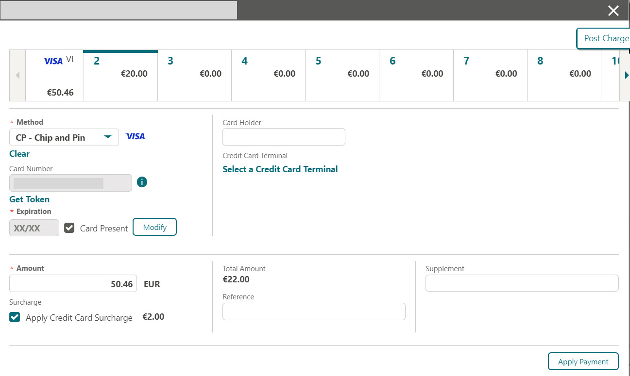 This image shows how to apply a credit card surcharge