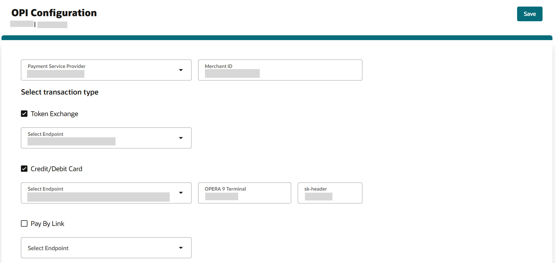 This image shows OPERA 9 Terminal and Custom Header fields.