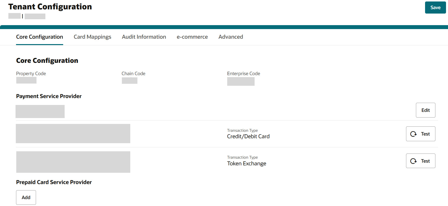 This image shows Tenant Core Configuration screen appears with mapped PSP endpoints.