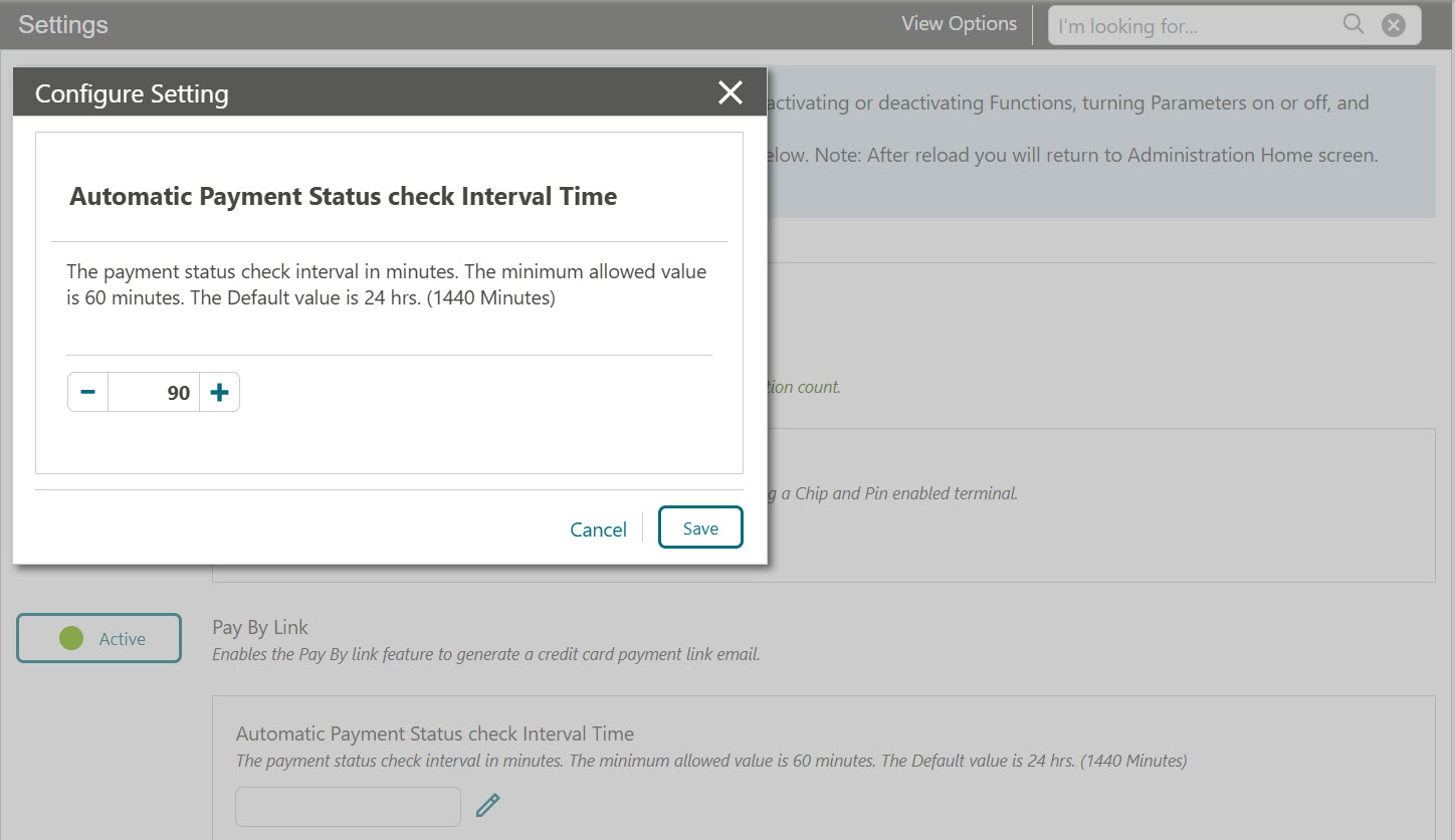 This image shows Automatic payment status check interval time settings This image shows Automatic payment status check interval time settings