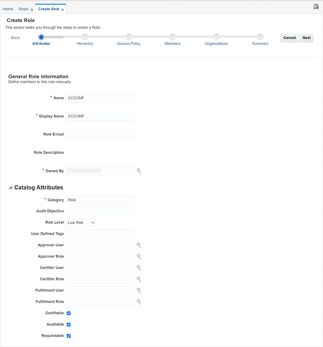 This image shows Create Role screen