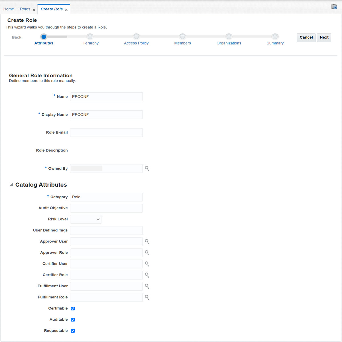 This image shows Create Role screen