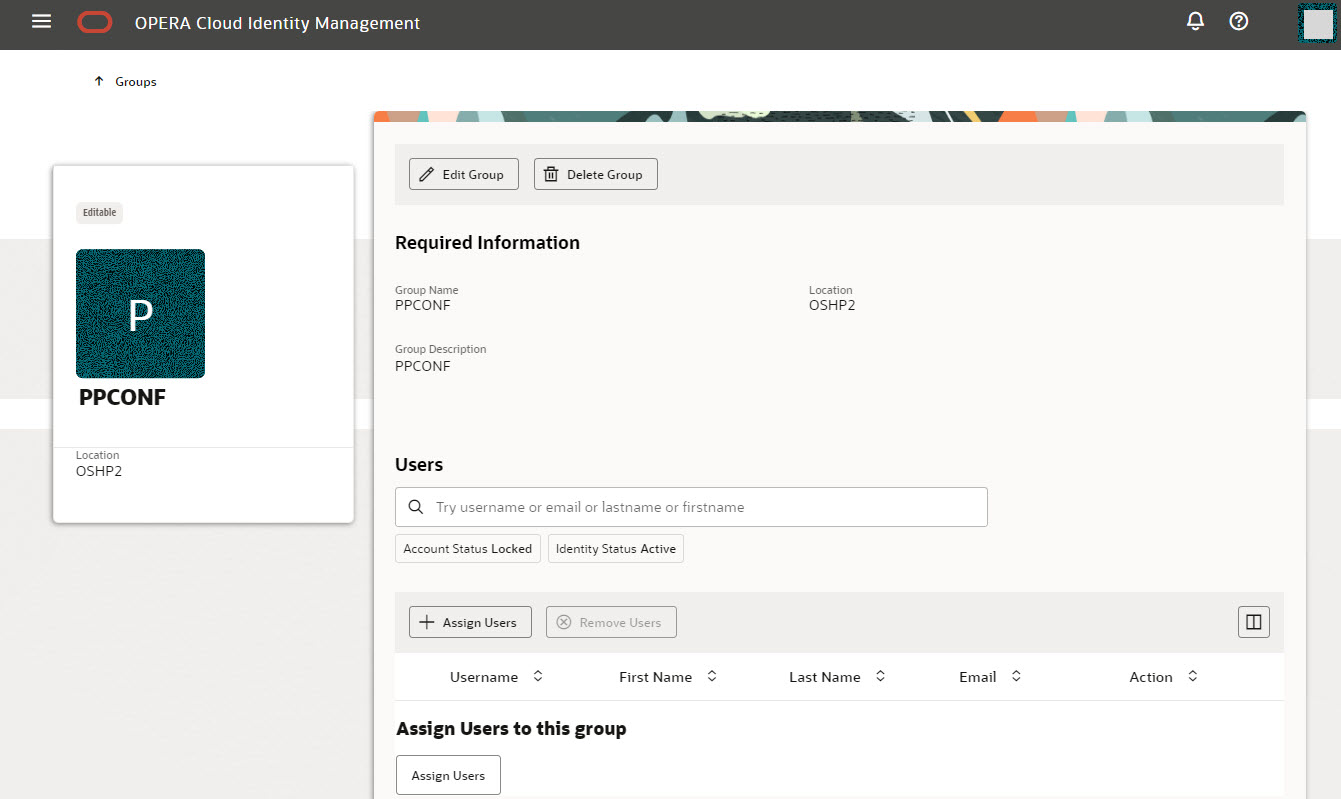 The group profile screen to assign user to the group