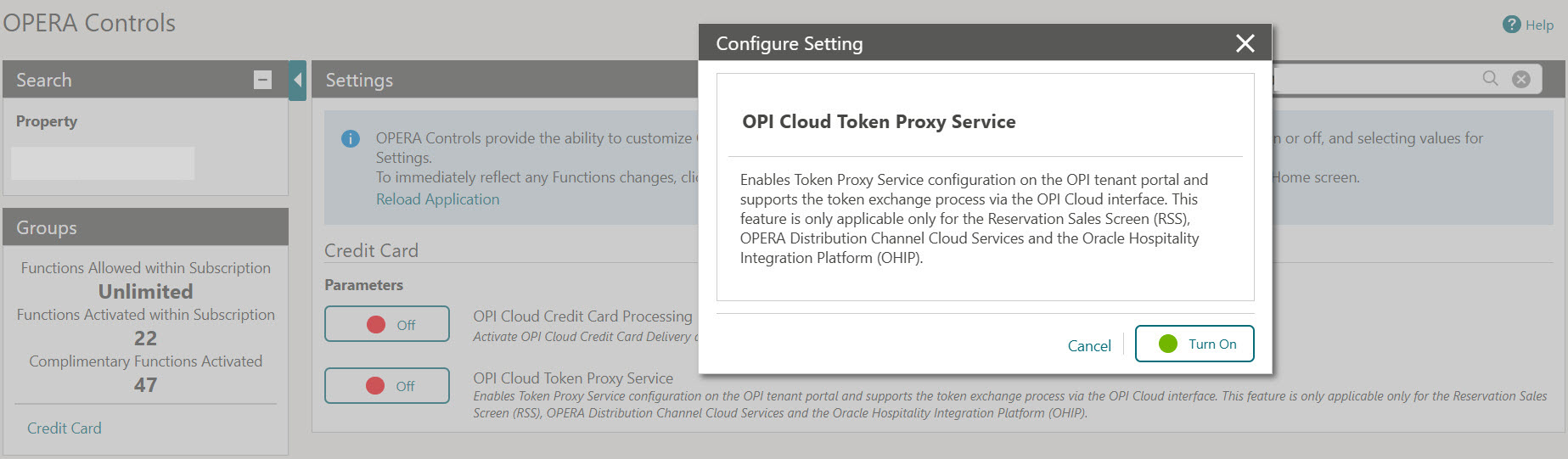 This image shows how to turn ON OPI Cloud Token Proxy Service parameter