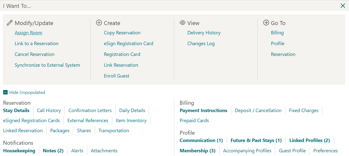 This image shows the Manage reservation screen details