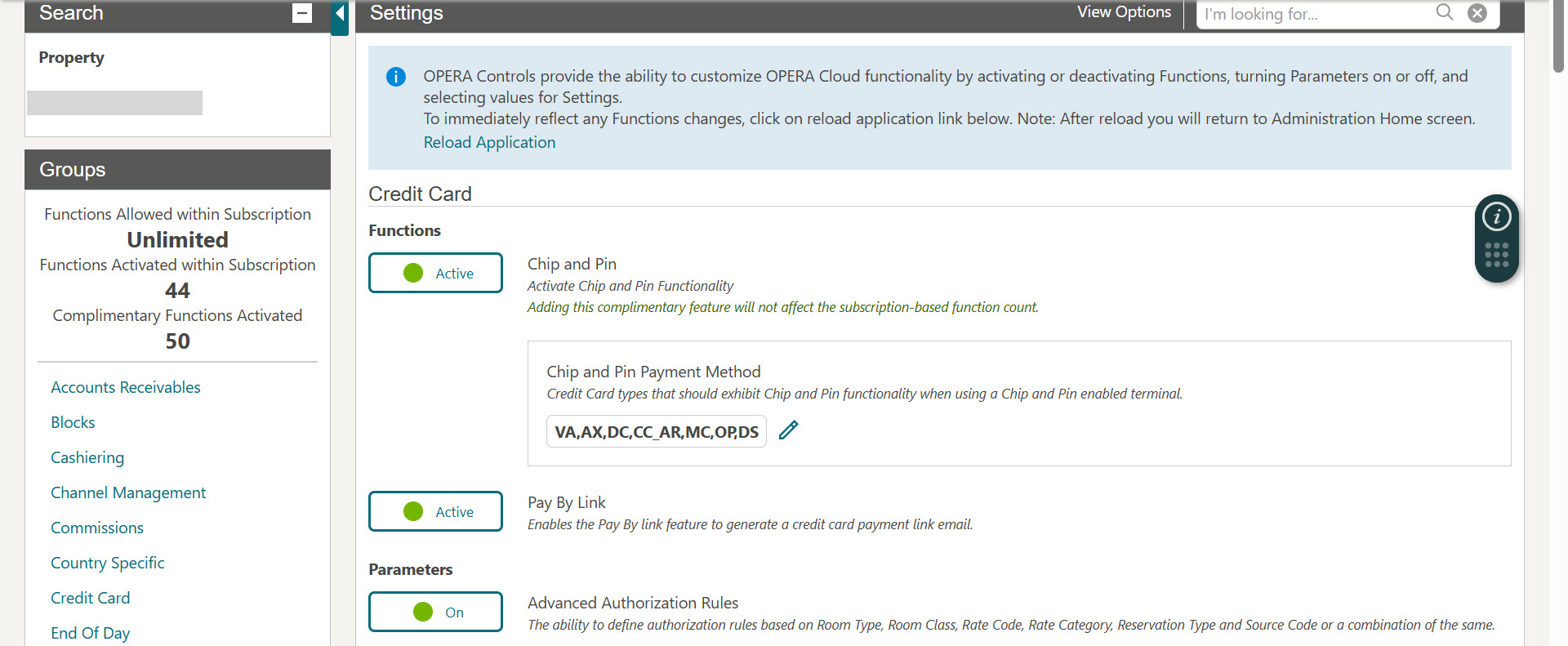 This image show Chip and pin OPERA control setting