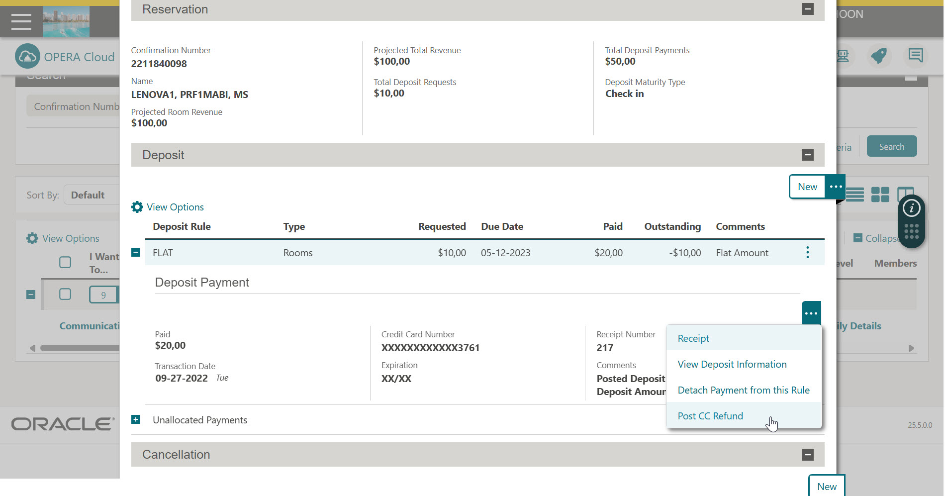 This image shows how to create a new deposit.