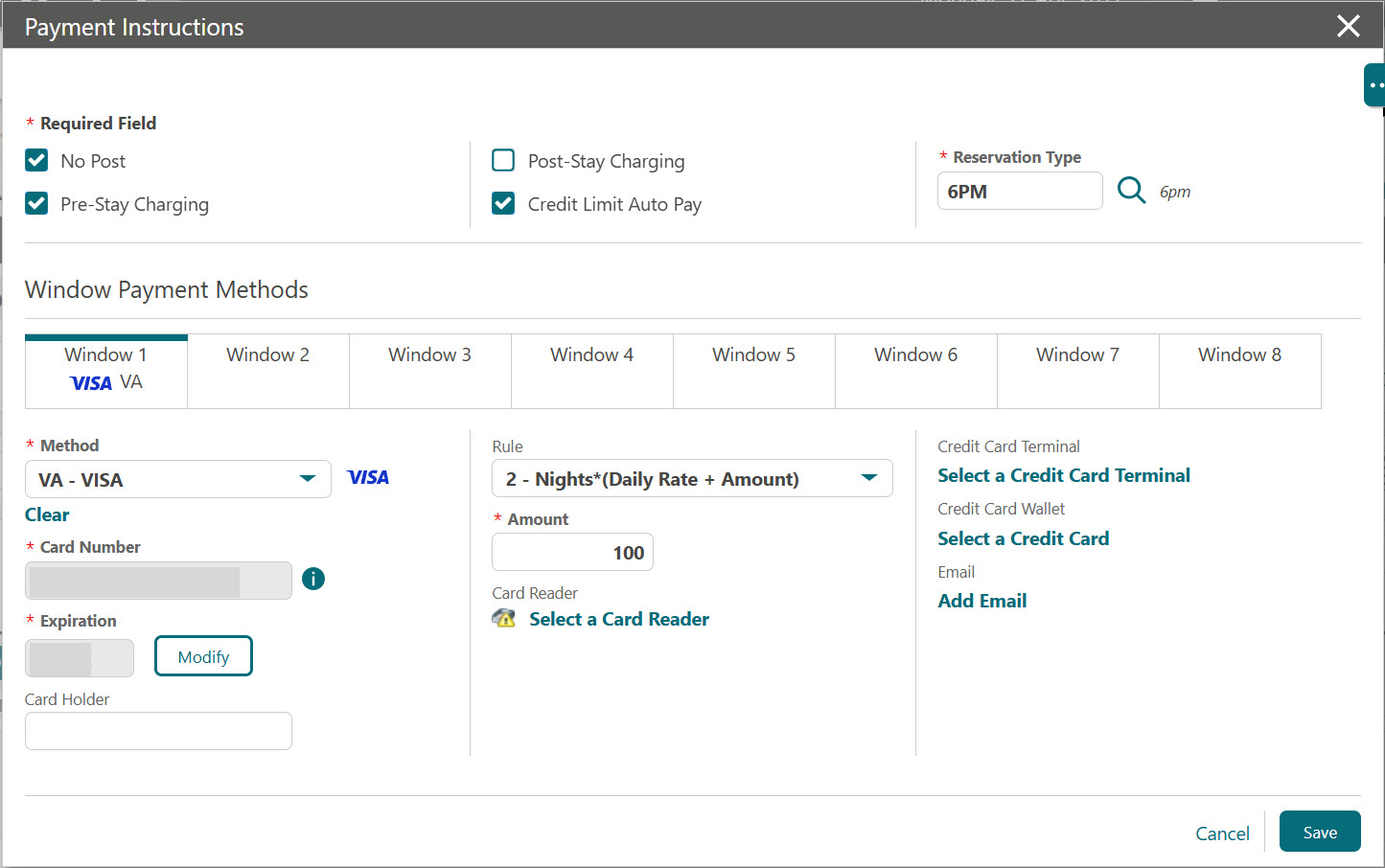 This image shows the payment instructions window