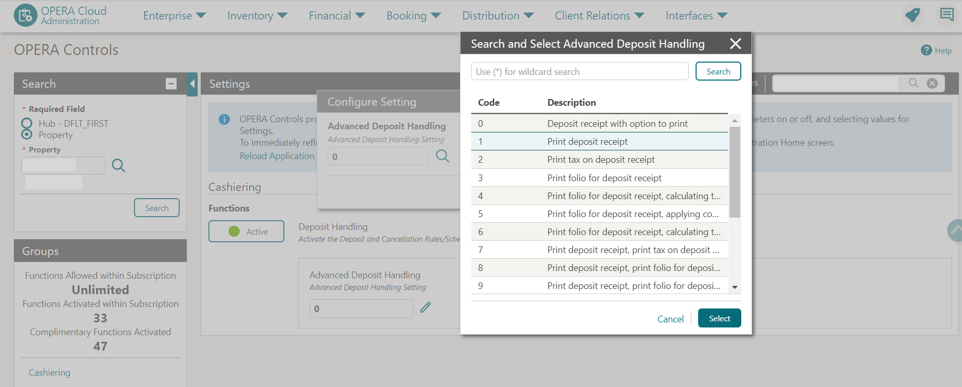 This image shows Advanced Deposit Handling settings