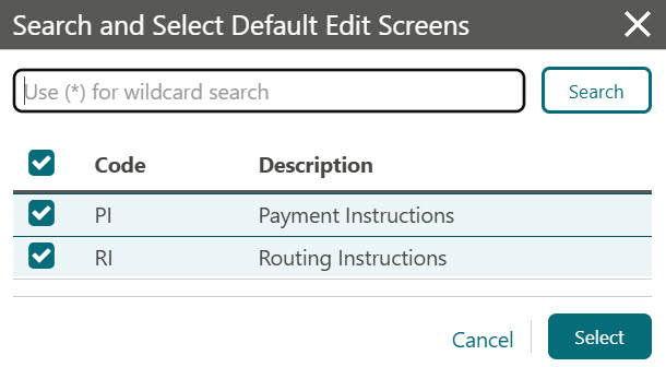 This image shows search and select default edit screens.