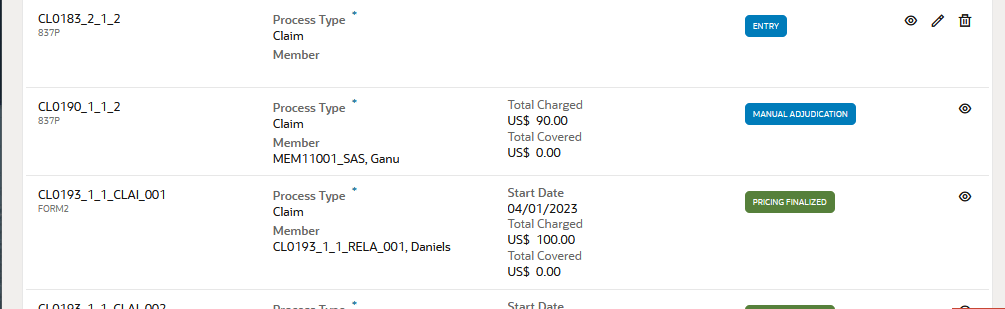 Claims Search results Status
