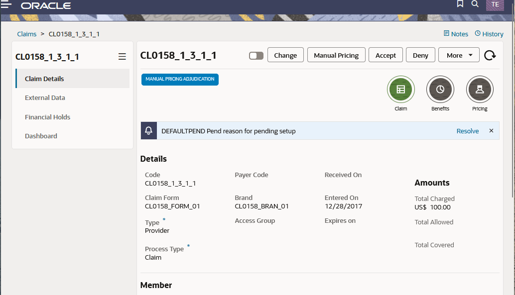 Manual Pricing Adjudication JET UI