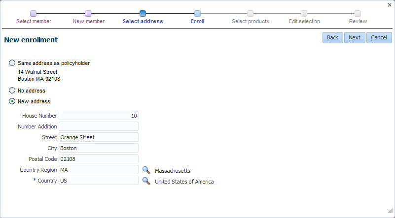 New enrollment - Select address