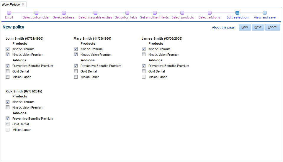 New policy - Edit selection