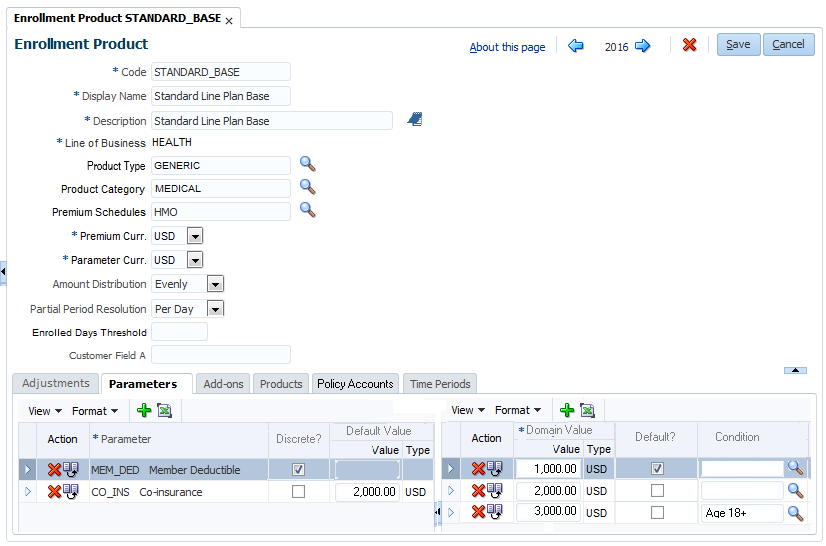 Enrollment Product - Parameters