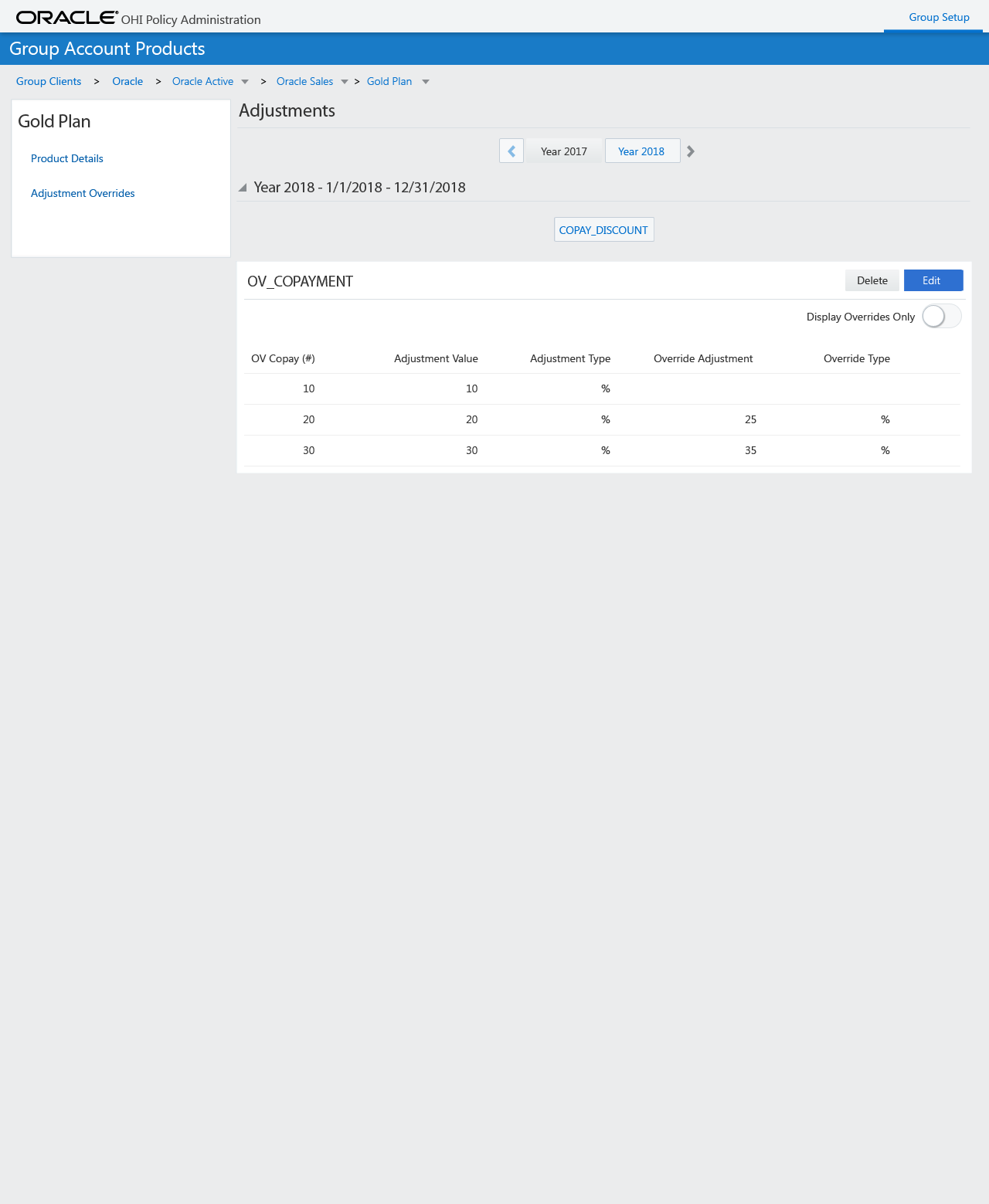 Policies Group Account Product Adjustments