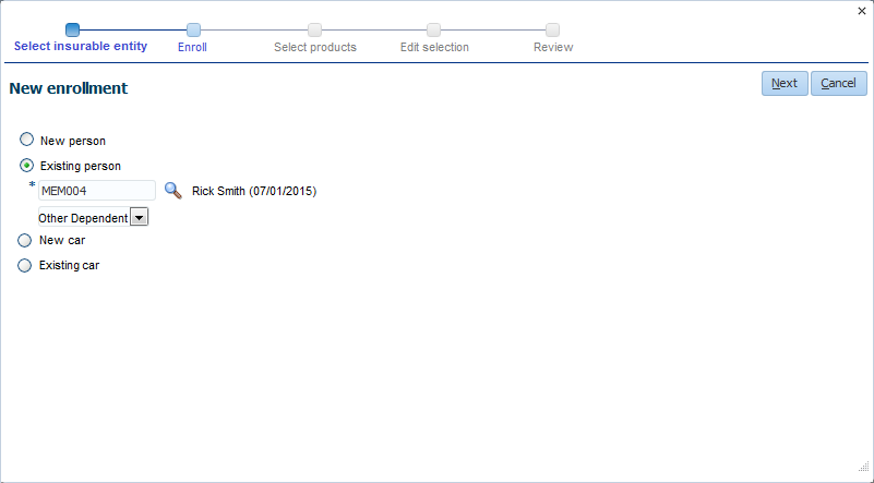 New enrollment - Select person - Existing person