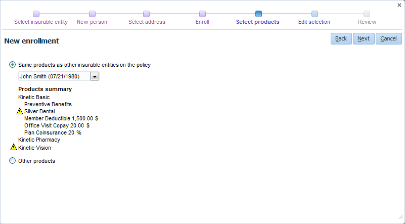 New enrollment - Select products - Same products