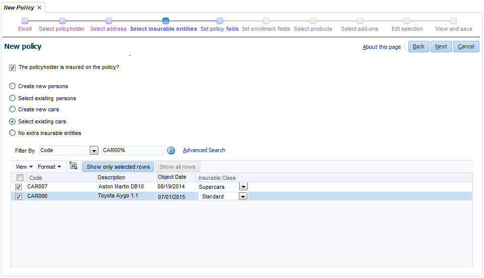 New policy - Select objects - Existing objects