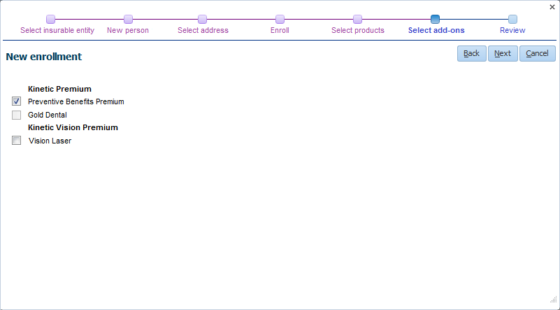 New enrollment - Select add-ons