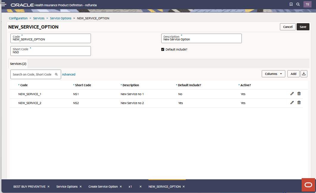Create Service Options and its Services