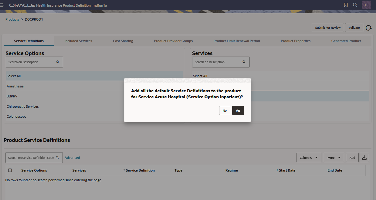 Confirm the Addition of Service Definitions