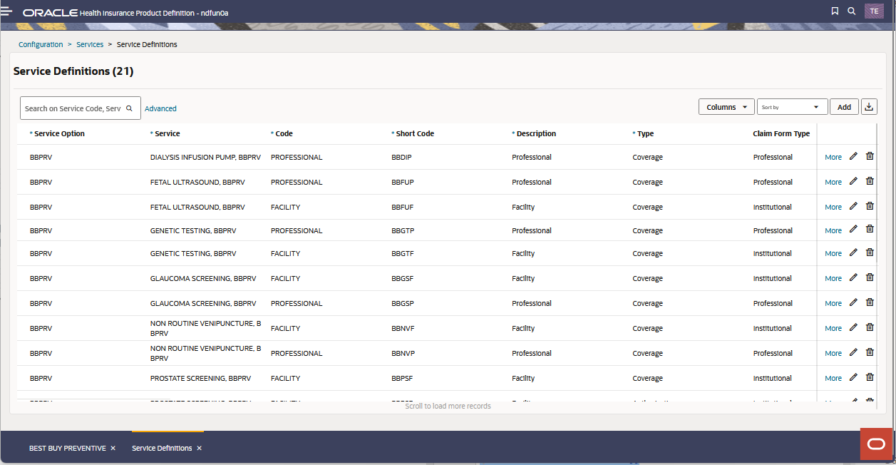 new service definitions